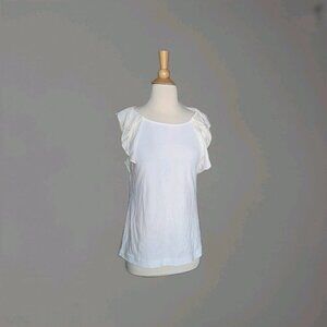 $275 Theory Women's White Ruffled Sheer Sleeve Blouse Top Small